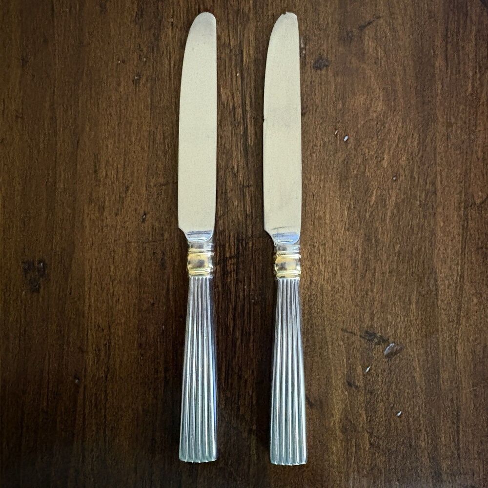 REED & BARTON GOLDEN CRESCENDO Stainless Flatware 2 Dinner Knives Reeded MCM